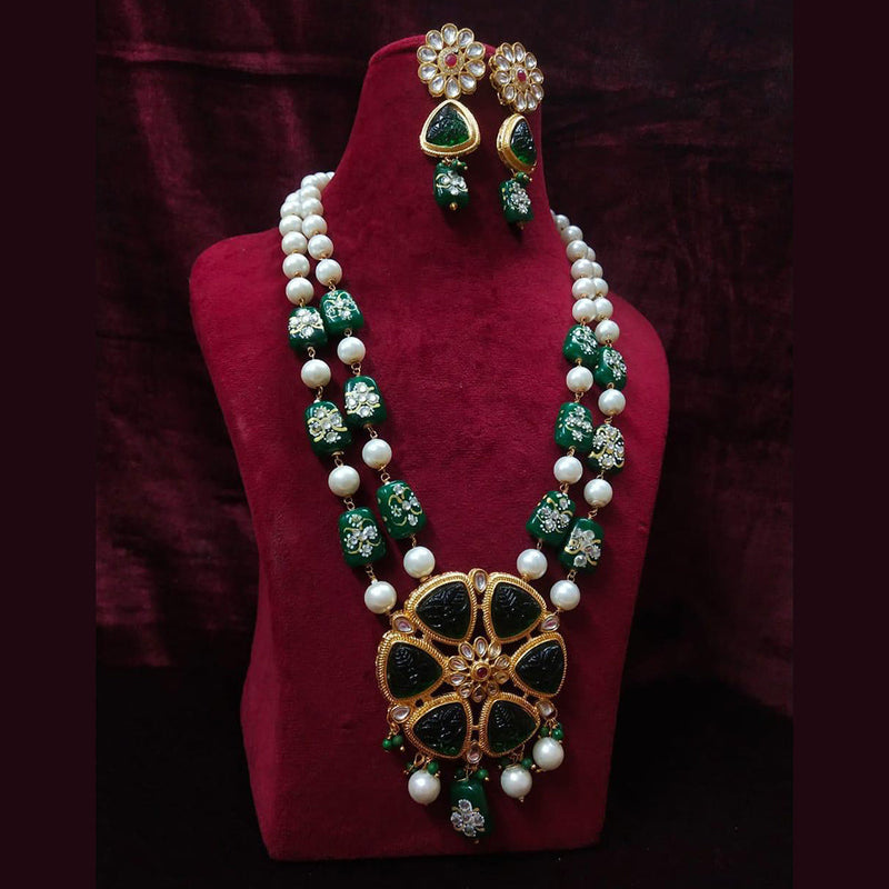 Shagna Gold Plated Crystal Stone Pearl And Beads Necklace Set