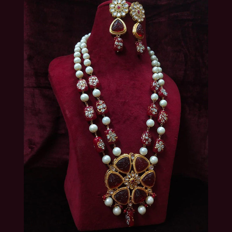 Shagna Gold Plated Crystal Stone Pearl And Beads Necklace Set