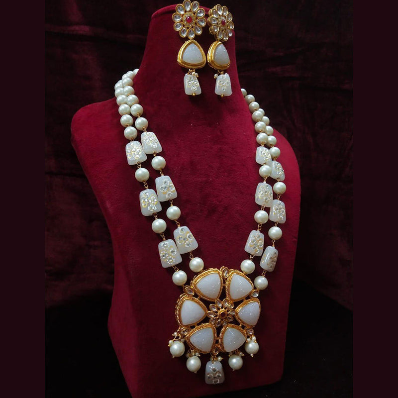 Shagna Gold Plated Crystal Stone Pearl And Beads Necklace Set