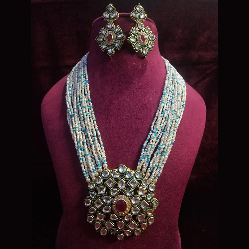 Shagna Gold Plated Kunda Stone And Pearl Necklace Set