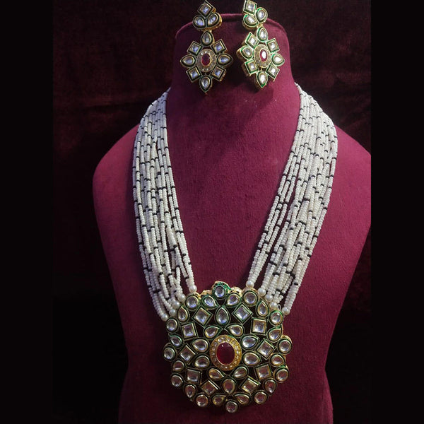 Shagna Gold Plated Kunda Stone And Pearl Necklace Set