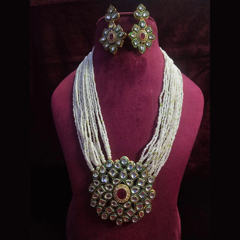 Shagna Gold Plated Kunda Stone And Pearl Necklace Set