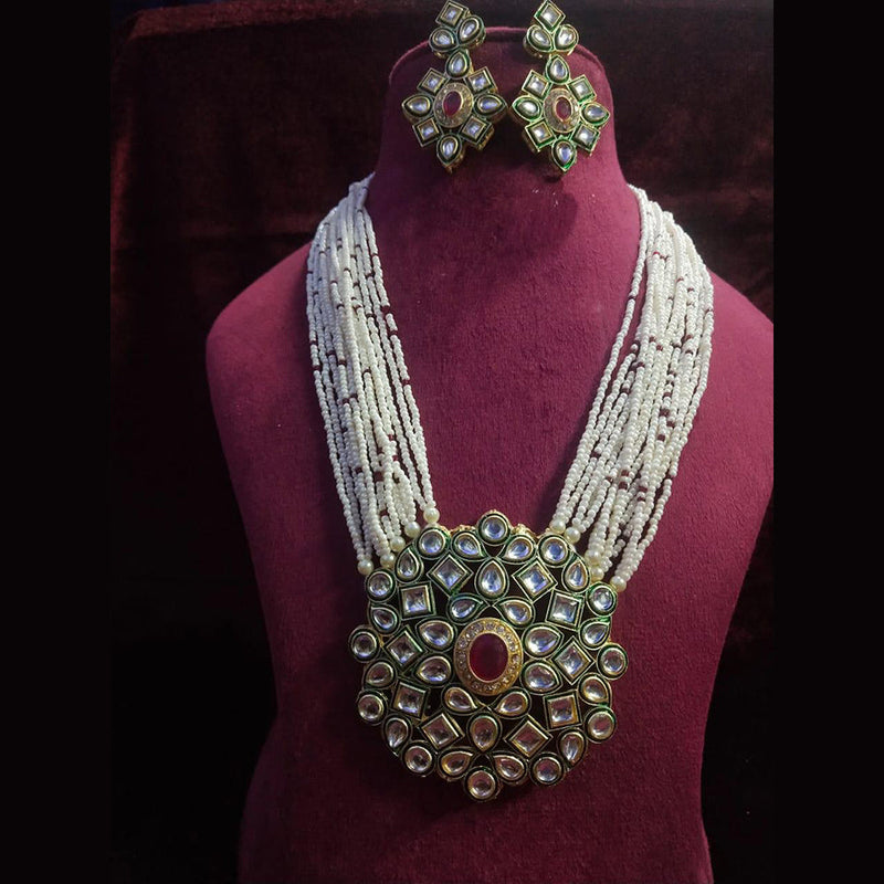 Shagna Gold Plated Kunda Stone And Pearl Necklace Set