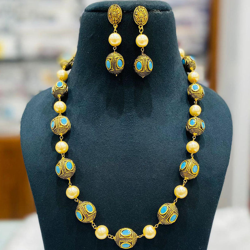 Shagna Gold Plated Pota Stone And Pearl Necklace Set