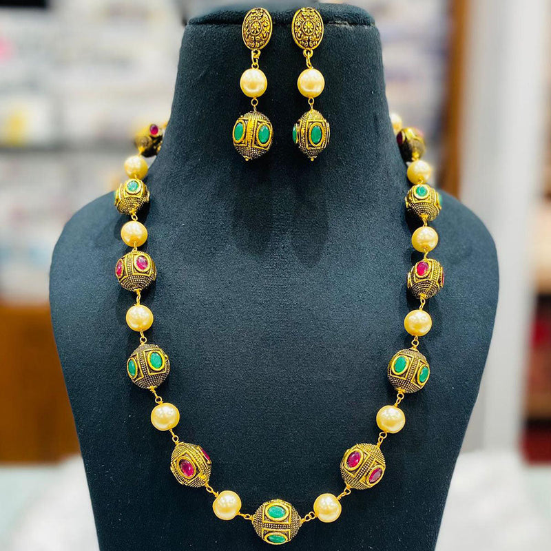 Shagna Gold Plated Pota Stone And Pearl Necklace Set