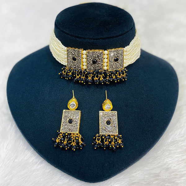 Shagna Gold Plated Pearl And Beads Choker Necklace Set