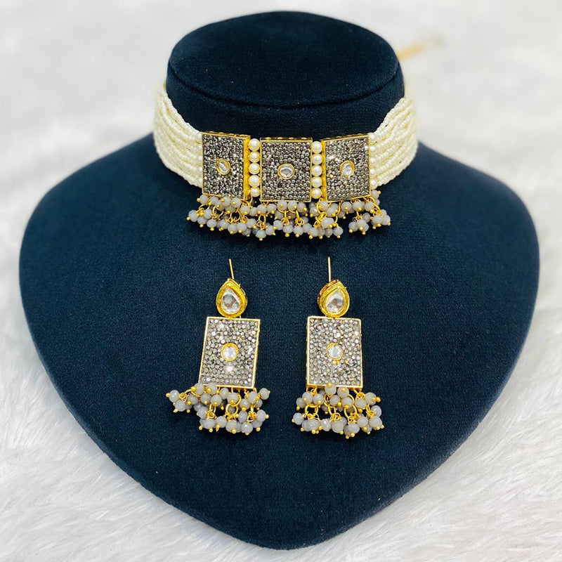 Shagna Gold Plated Pearl And Beads Choker Necklace Set