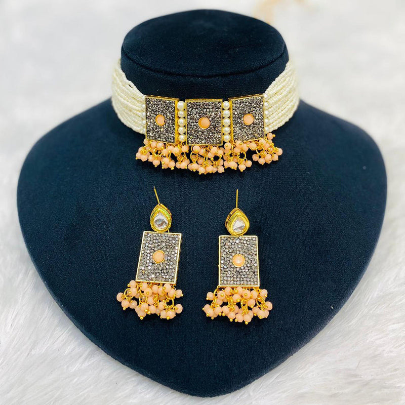 Shagna Gold Plated Pearl And Beads Choker Necklace Set