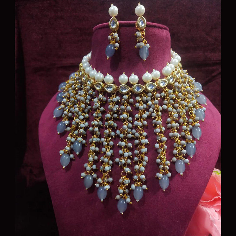 Shagna Gold Plated Pearl And Beads Choker Necklace Set