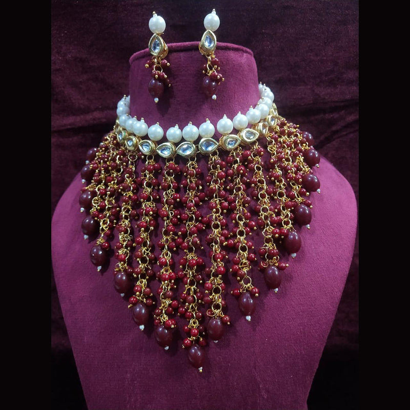 Shagna Gold Plated Pearl And Beads Choker Necklace Set