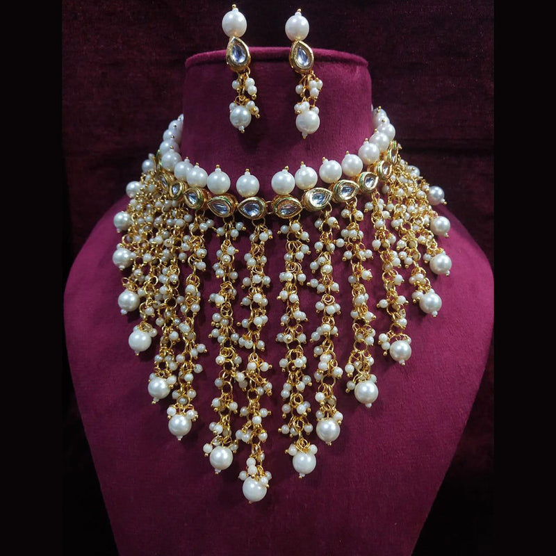 Shagna Gold Plated Pearl And Beads Choker Necklace Set