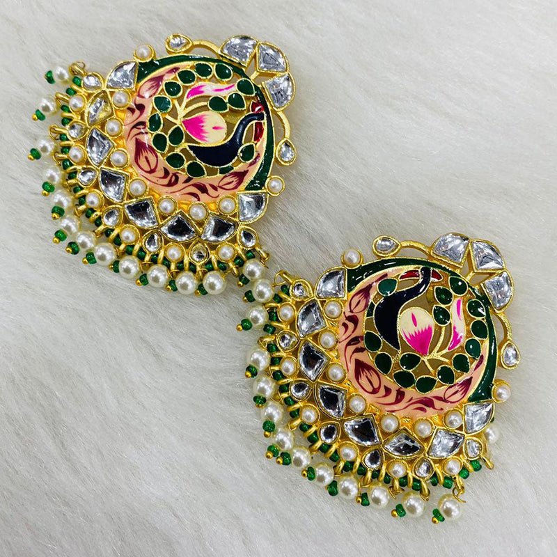 Shagna Gold Plated Meenakari And Pearl Dangler Earrings