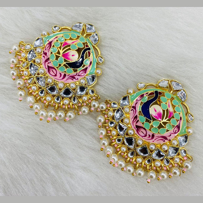 Shagna Gold Plated Meenakari And Pearl Dangler Earrings