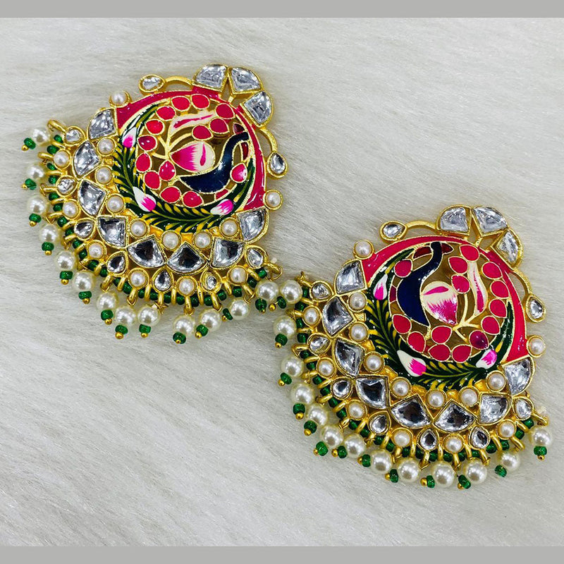 Shagna Gold Plated Meenakari And Pearl Dangler Earrings