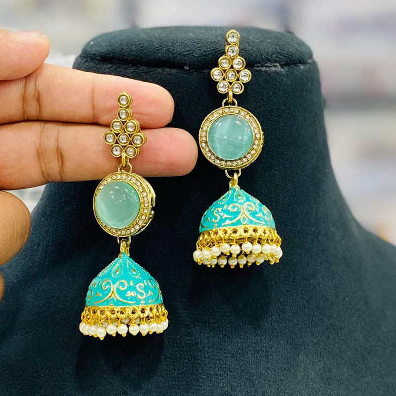 Shagna Gold Plated Kundan Stone And Meenakari Jhumki Earrings