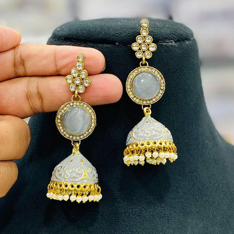 Shagna Gold Plated Kundan Stone And Meenakari Jhumki Earrings