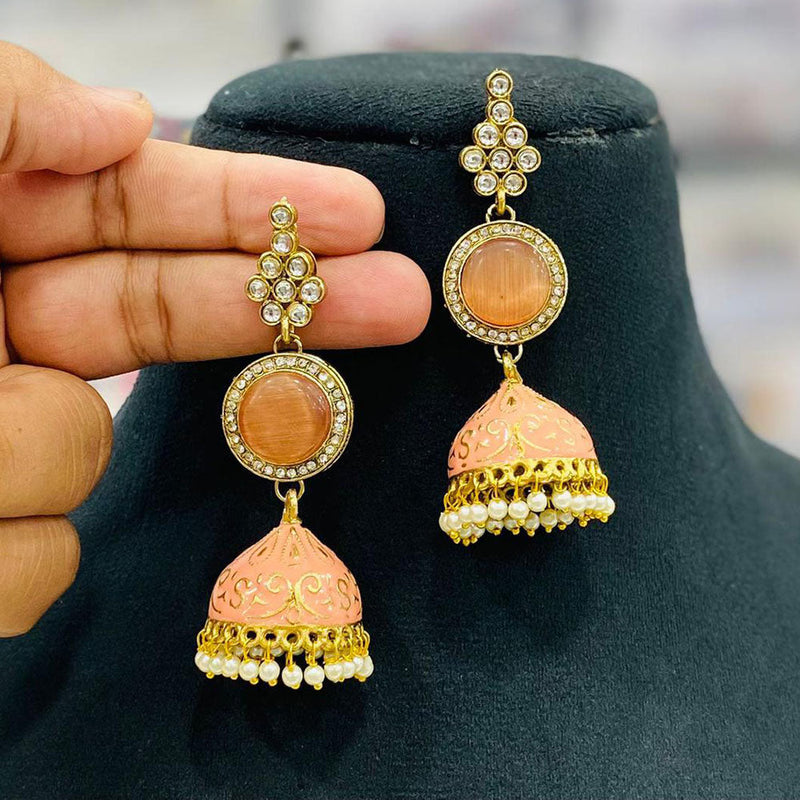 Shagna Gold Plated Kundan Stone And Meenakari Jhumki Earrings