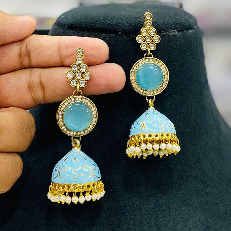 Shagna Gold Plated Kundan Stone And Meenakari Jhumki Earrings