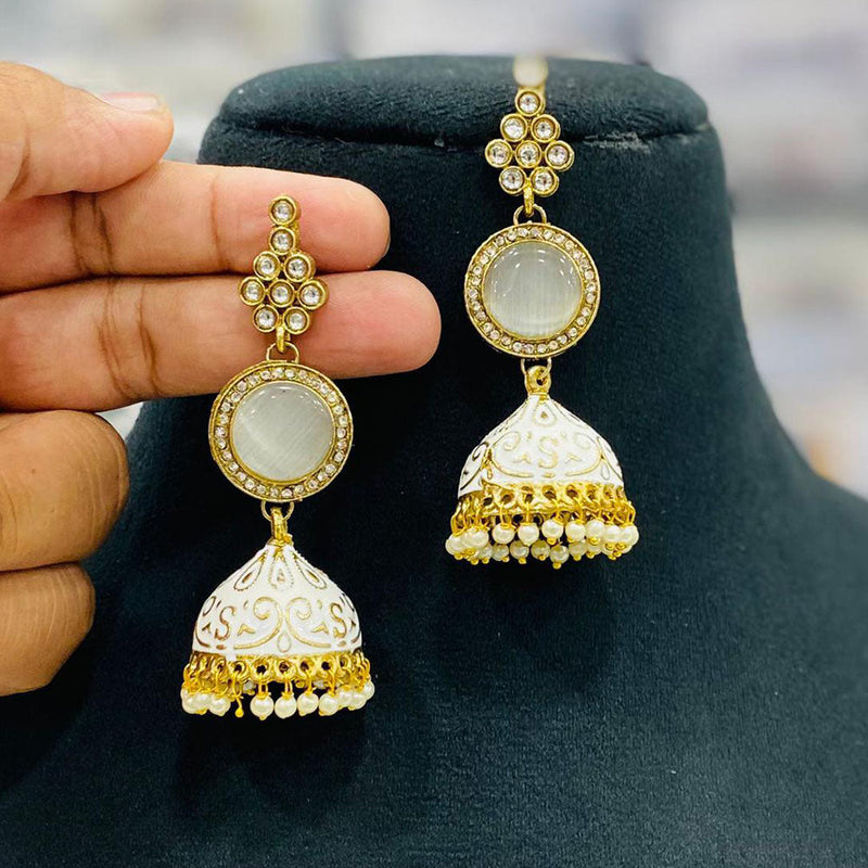 Shagna Gold Plated Kundan Stone And Meenakari Jhumki Earrings