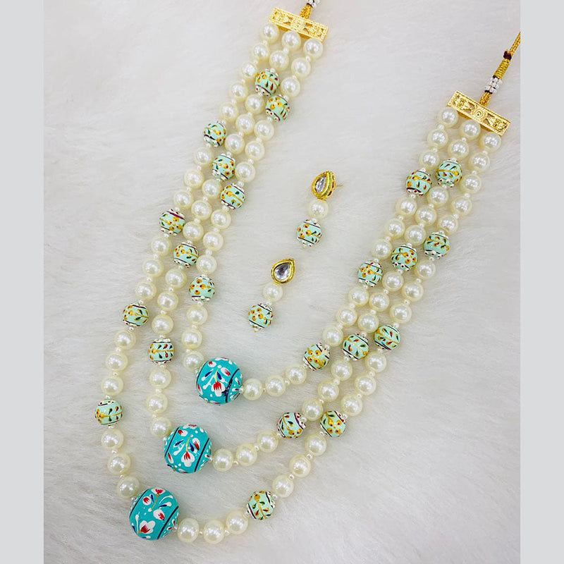 Shagna Gold Plated Pearl And Beads Multi Layer Necklace Set