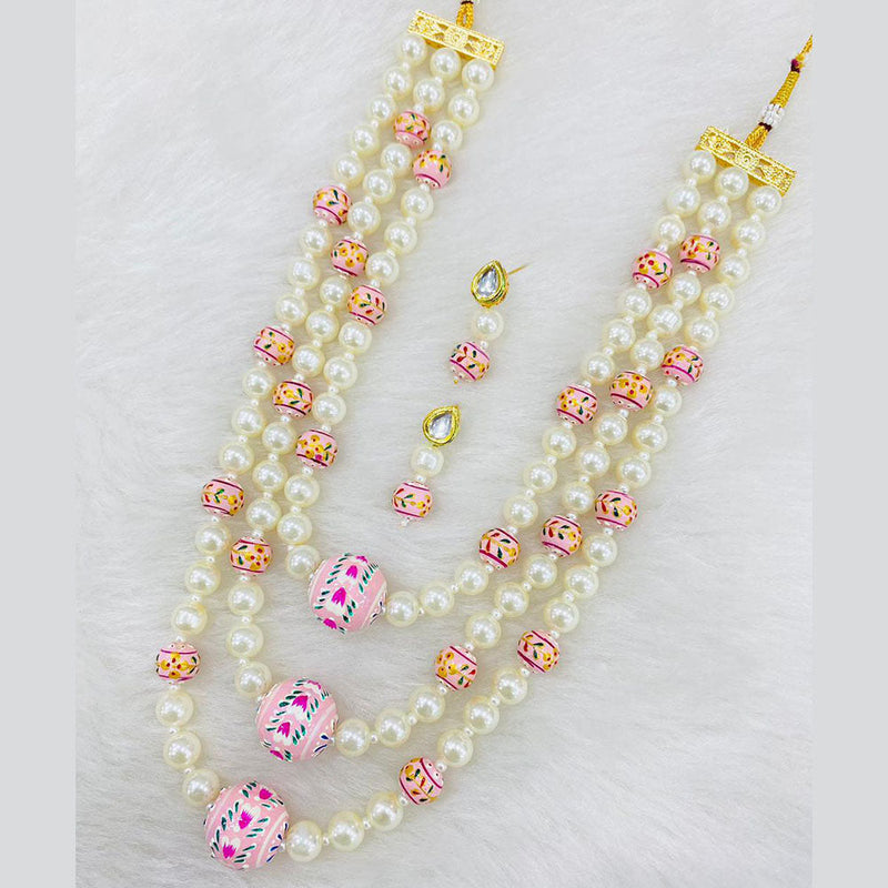 Shagna Gold Plated Pearl And Beads Multi Layer Necklace Set