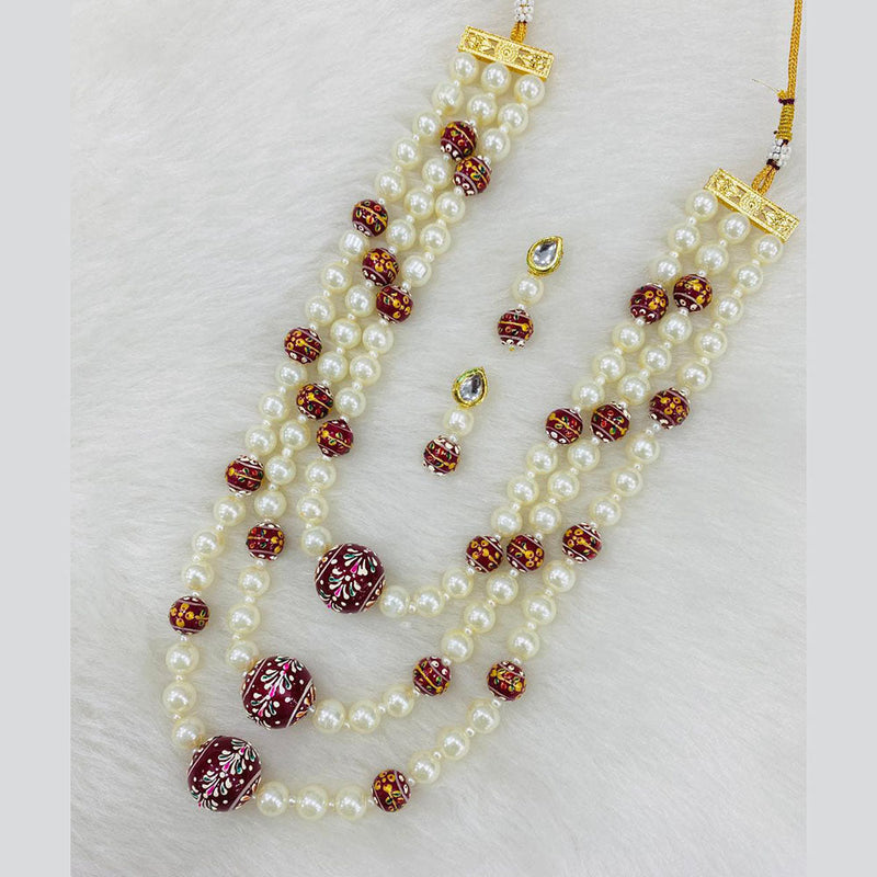 Shagna Gold Plated Pearl And Beads Multi Layer Necklace Set