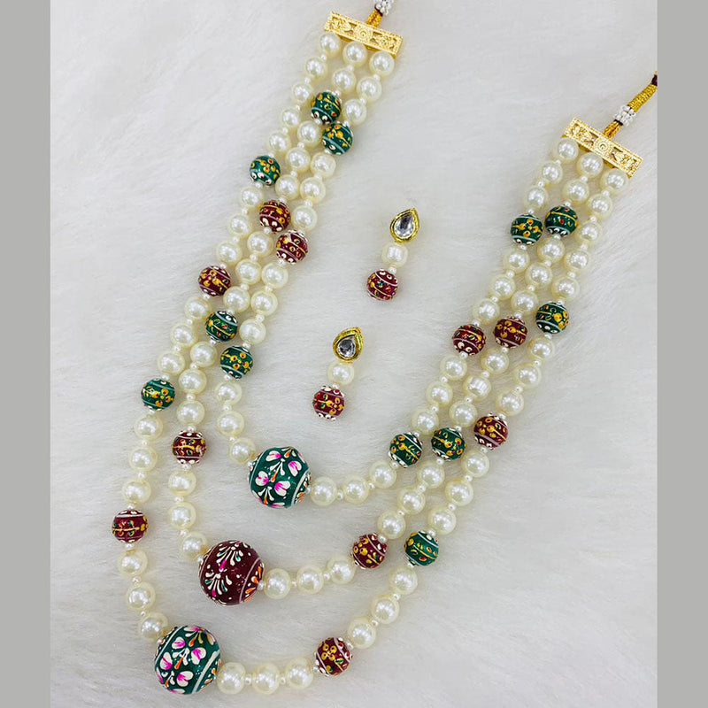 Shagna Gold Plated Pearl And Beads Multi Layer Necklace Set