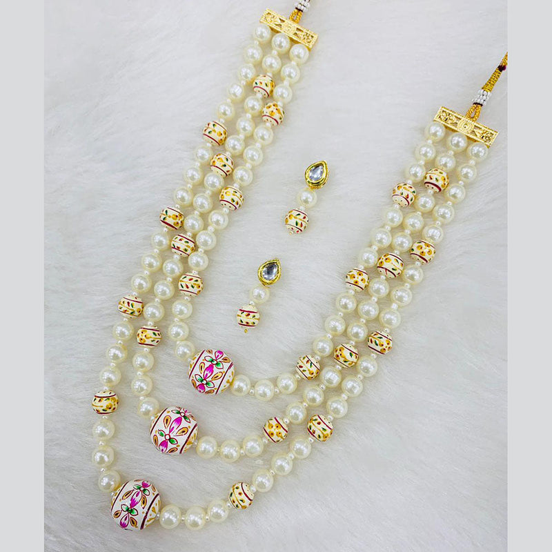 Shagna Gold Plated Pearl And Beads Multi Layer Necklace Set