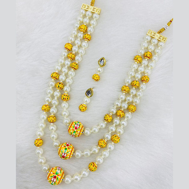 Shagna Gold Plated Pearl And Beads Multi Layer Necklace Set