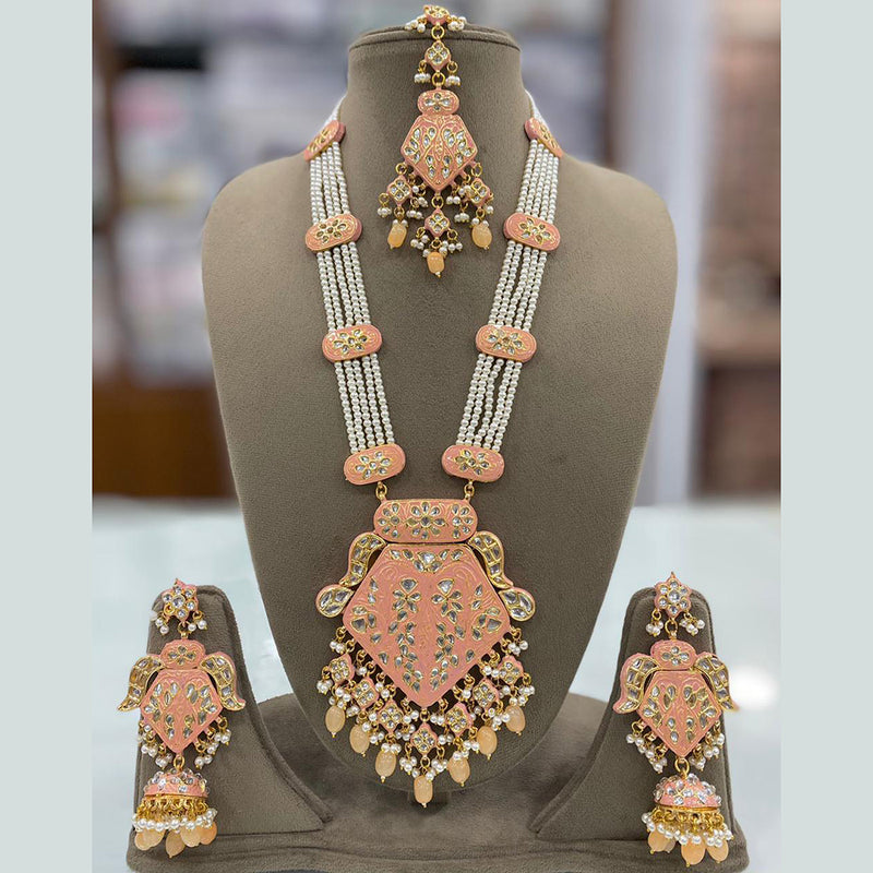 Shagna Gold Plated Kundan Stone And Meenakari Necklace Set