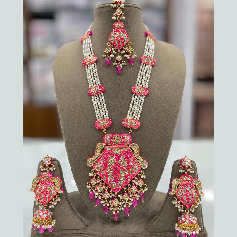 Shagna Gold Plated Kundan Stone And Meenakari Necklace Set