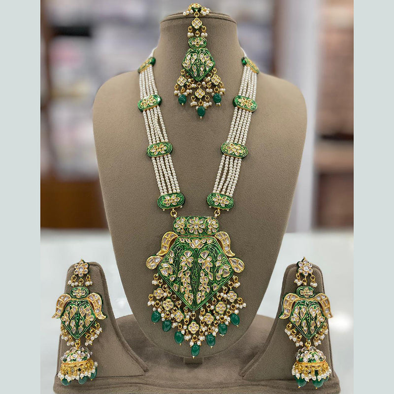 Shagna Gold Plated Kundan Stone And Meenakari Necklace Set