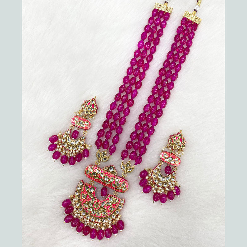 Shagna Gold Plated Kundan Stone And Beads Necklace Set