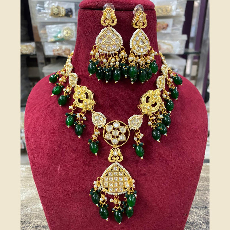 Shagna Gold Plated Polki Kundan And Beads Necklace Set