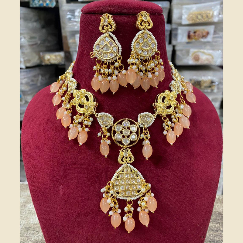 Shagna Gold Plated Polki Kundan And Beads Necklace Set