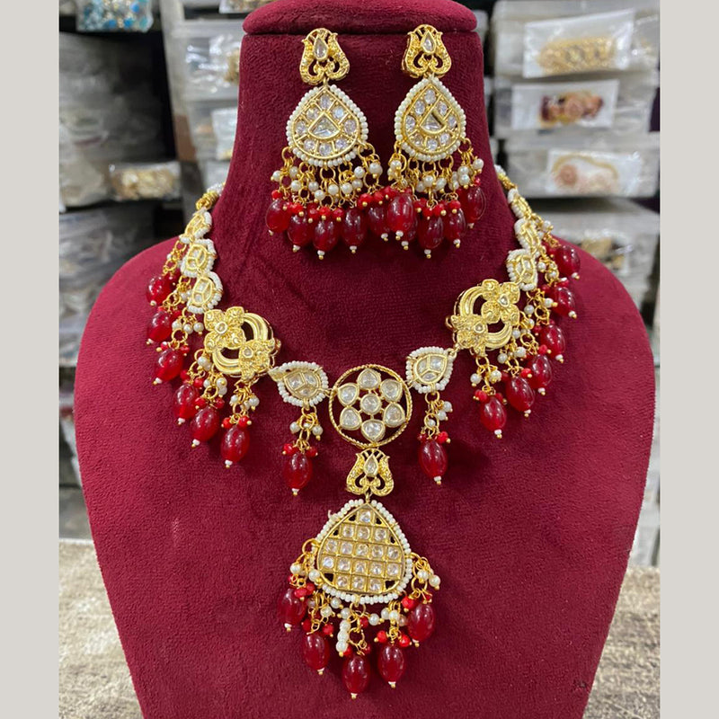 Shagna Gold Plated Polki Kundan And Beads Necklace Set