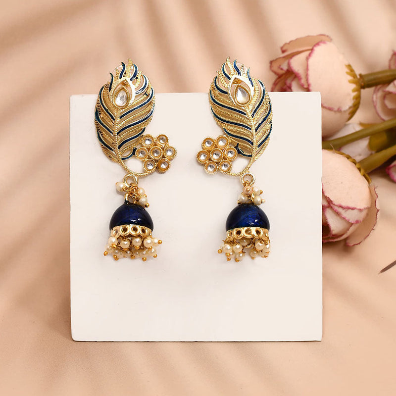 Shagna Gold Plated Kundan Stone And Meenakari Jhumki Earrings