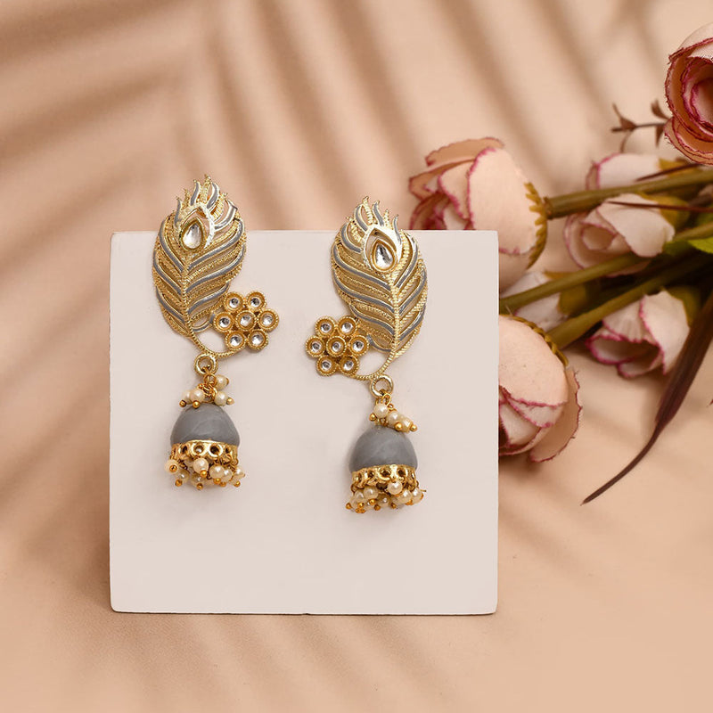 Shagna Gold Plated Kundan Stone And Meenakari Jhumki Earrings