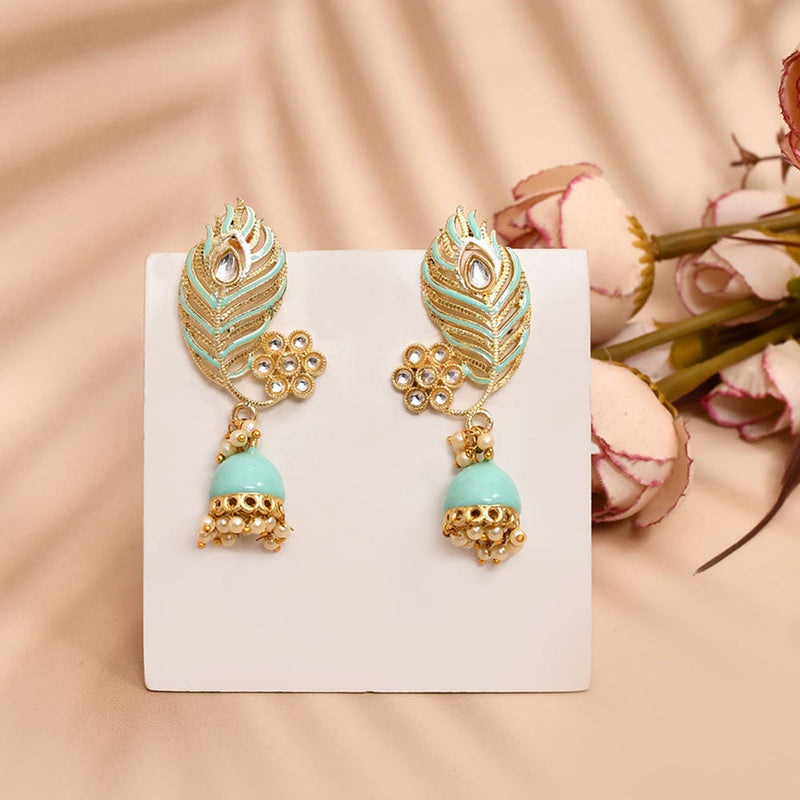 Shagna Gold Plated Kundan Stone And Meenakari Jhumki Earrings