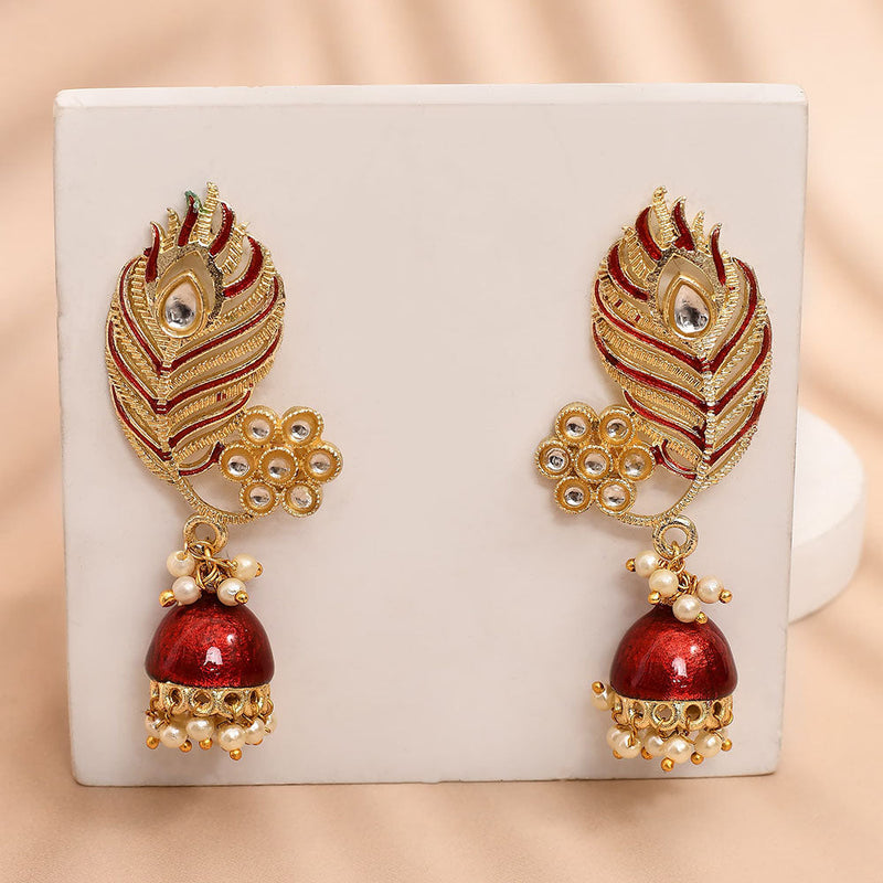 Shagna Gold Plated Kundan Stone And Meenakari Jhumki Earrings