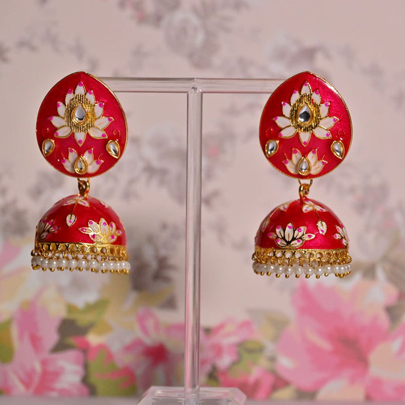 Shagna Gold Plated Kundan Stone And Meenakari Jhumki Earrings