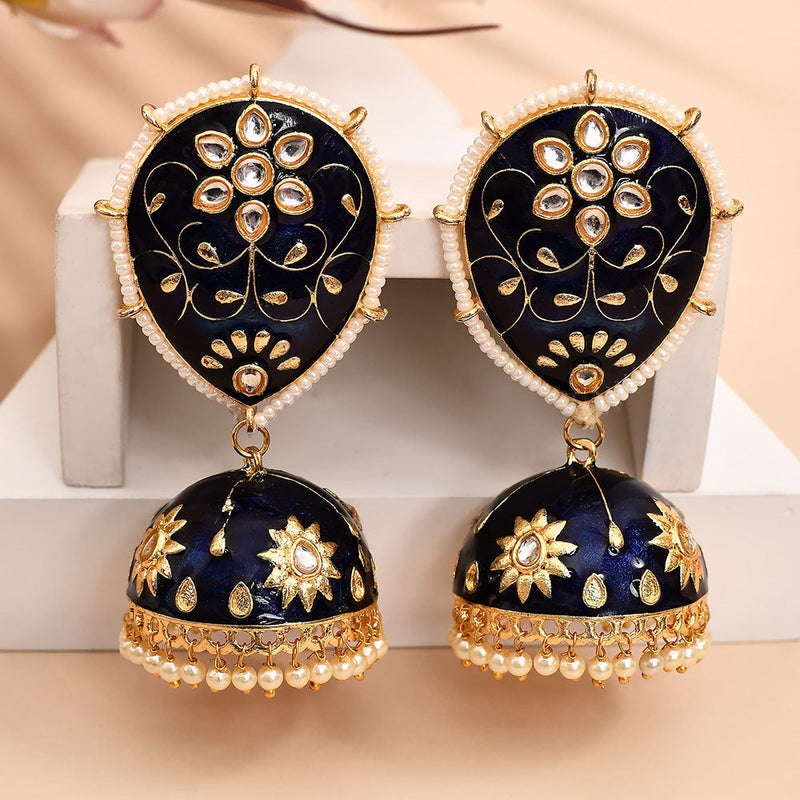 Shagna Gold Plated Kundan Stone And Meenakari Jhumki Earrings