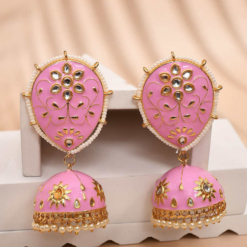 Shagna Gold Plated Kundan Stone And Meenakari Jhumki Earrings