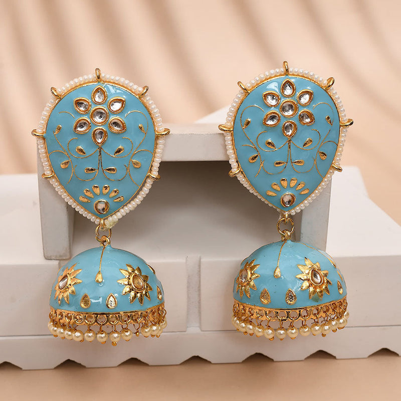 Shagna Gold Plated Kundan Stone And Meenakari Jhumki Earrings