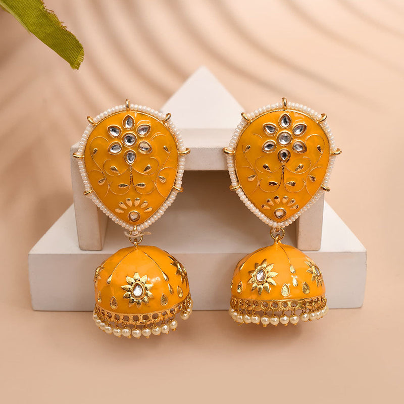 Shagna Gold Plated Kundan Stone And Meenakari Jhumki Earrings