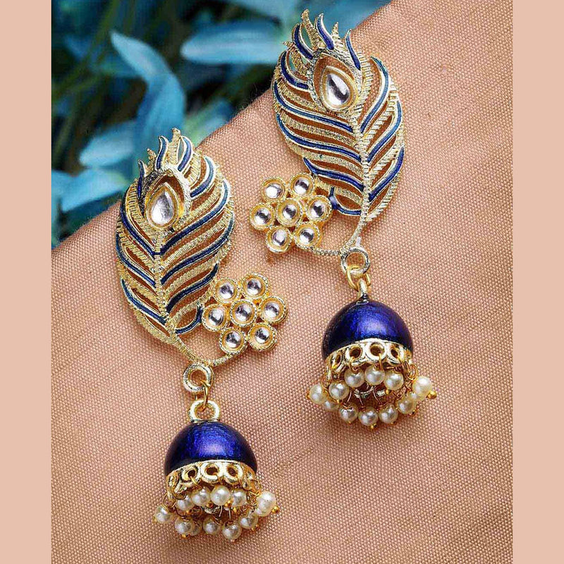 Shagna Gold Plated Kundan Stone And Meenakari Jhumki Earrings