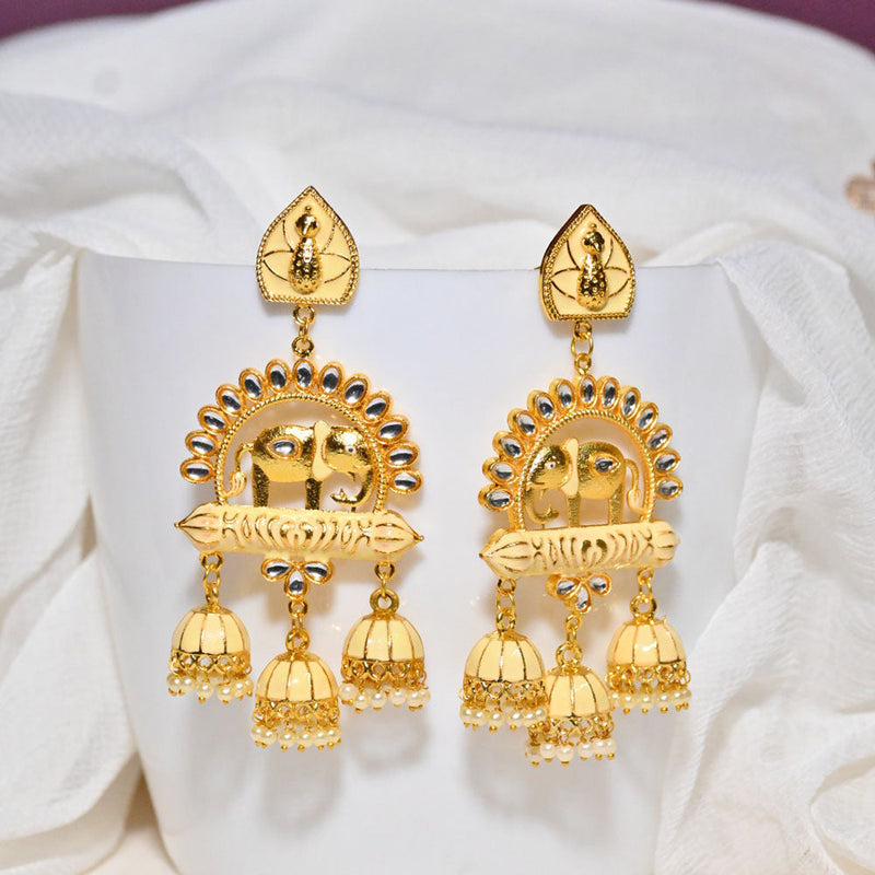 Shagna Gold Plated Kundan Stone And Meenakari Jhumki Earrings