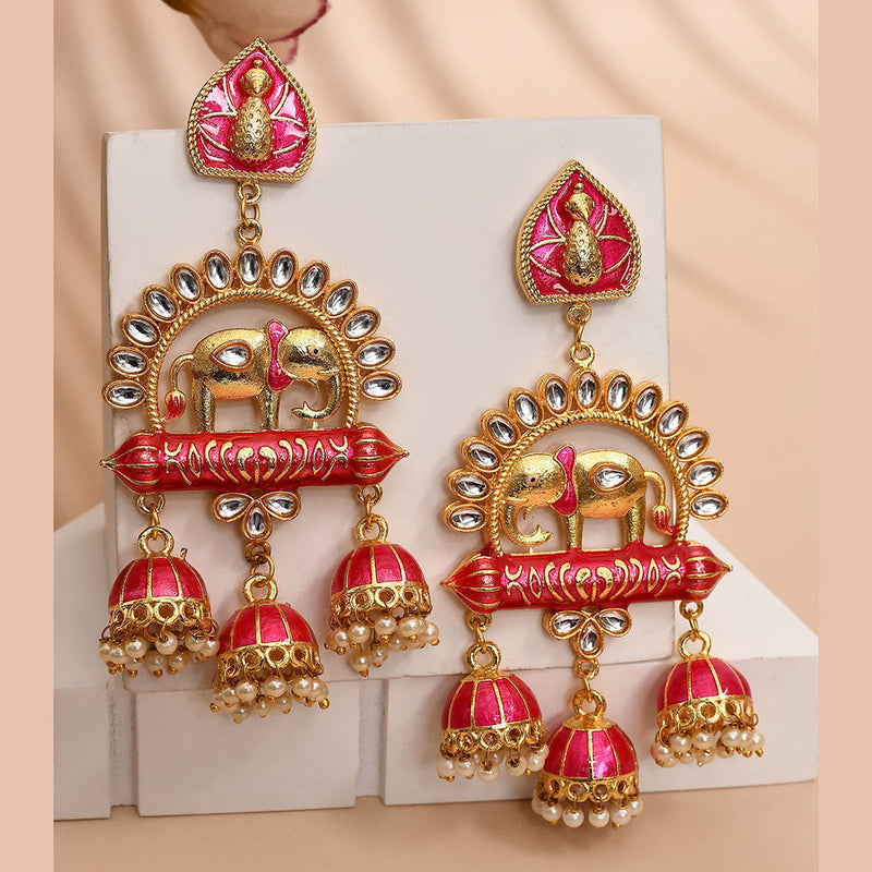 Shagna Gold Plated Kundan Stone And Meenakari Jhumki Earrings