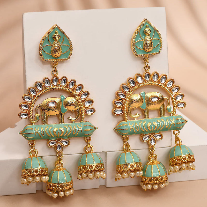 Shagna Gold Plated Kundan Stone And Meenakari Jhumki Earrings