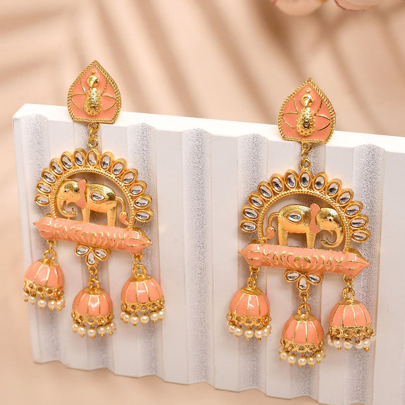 Shagna Gold Plated Kundan Stone And Meenakari Jhumki Earrings